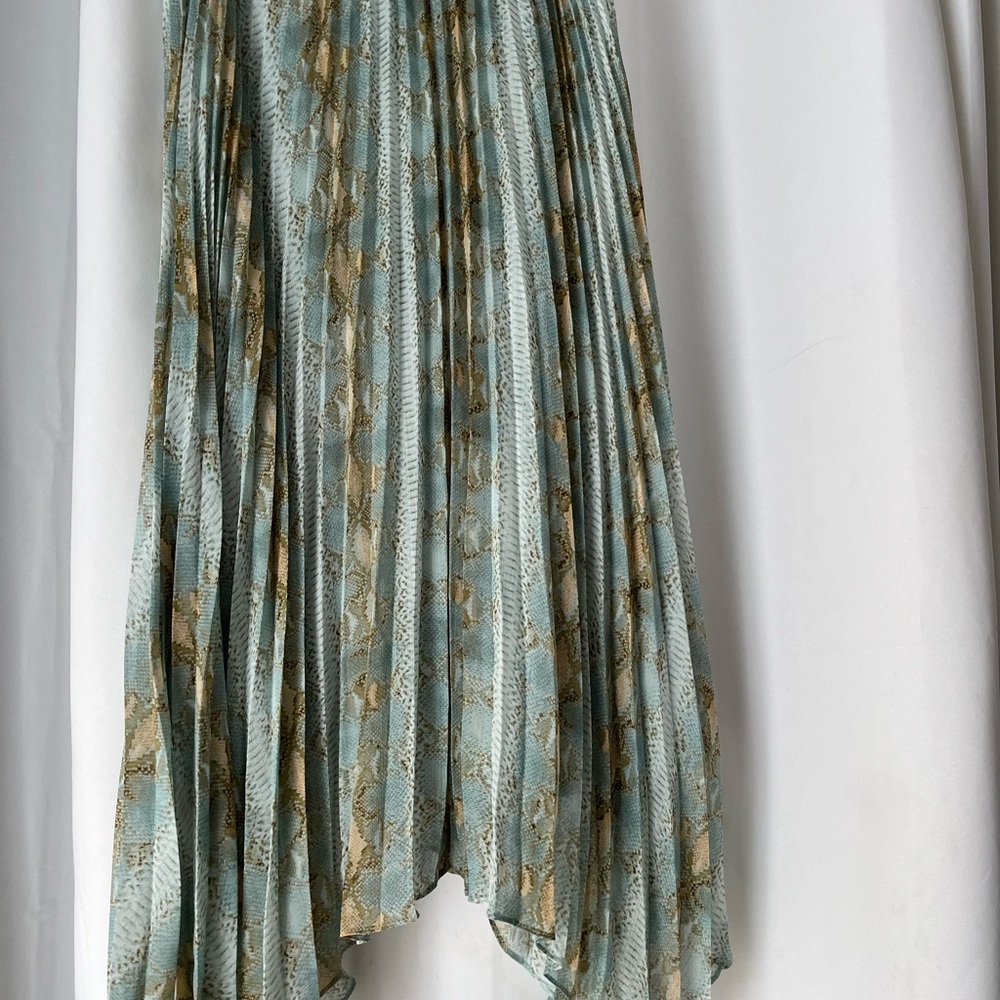Lucy Paris Pleated Maxi Skirt - Blue/Green Print, Size XS